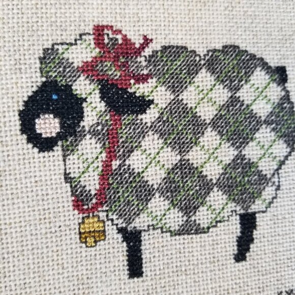 Vintage Cross Stitch Sheep Woolen Pattern Sampler 1988 15" x 12" Mounted on Chip - Picture 10 of 12